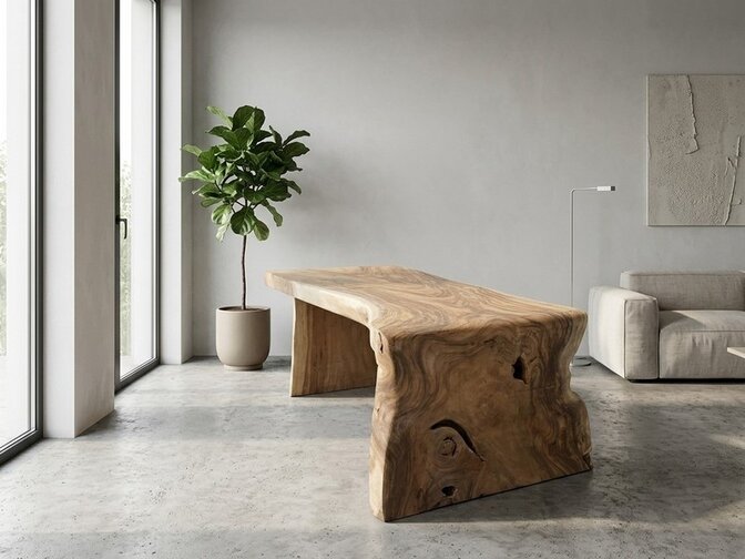 Boomstamtafel L met 1 vaste poot 85/100x225cm