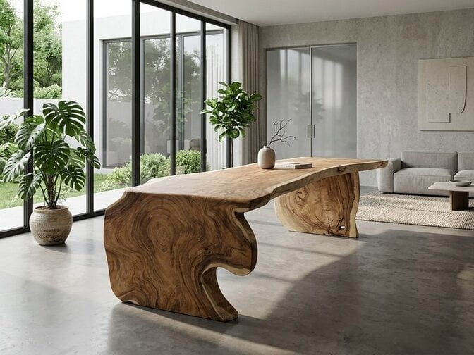Boomstamtafel L met 1 vaste poot 90/110x400cm