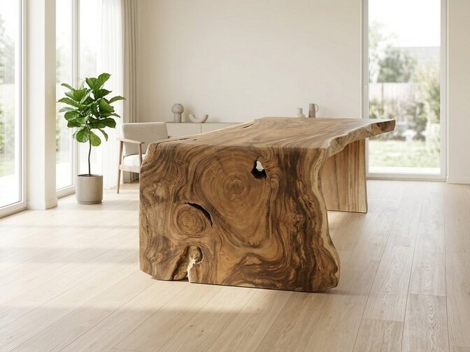 Boomstamtafel L met 1 vaste poot 90/100x210cm