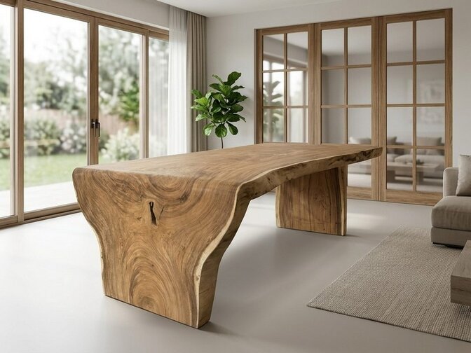 Boomstamtafel L met 1 vaste poot 115/125x235cm