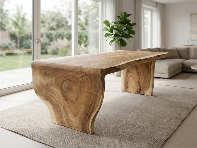 Boomstamtafel L met 1 vaste poot 85/105x235cm