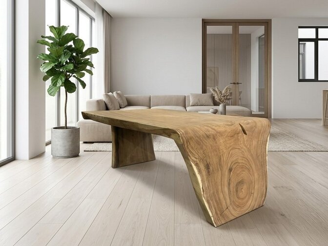 Boomstamtafel L met 1 vaste poot 105/125x225cm