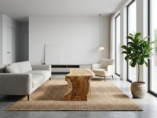 Boomstam salontafel L met 1 vaste poot 60/65x160cm