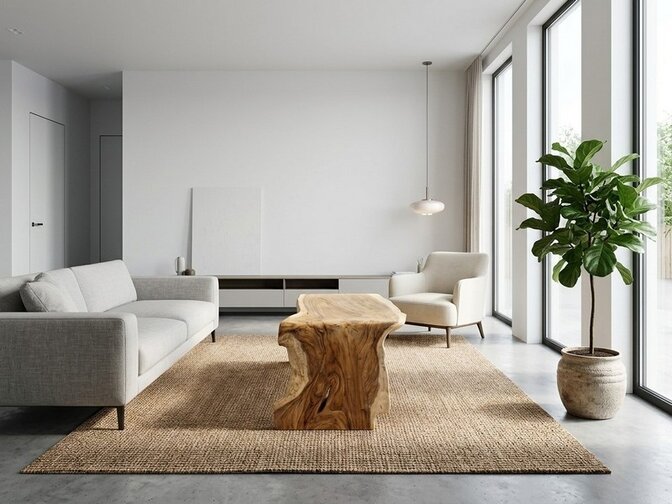 Boomstam salontafel L met 1 vaste poot 60/65x160cm