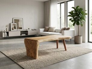 Boomstam salontafel L met 1 vaste poot 55/75x140cm