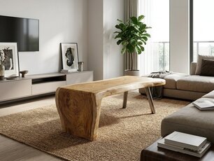 Boomstam salontafel L met 1 vaste poot 50/65x150cm