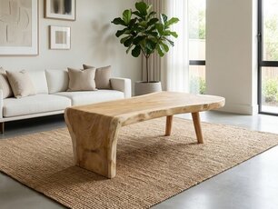 Boomstam salontafel L met 1 vaste poot 50/75x130cm