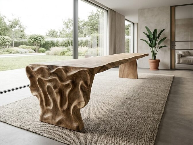 Boomstamtafel L met 1 vaste poot 90/120x520cm