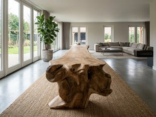 Boomstamtafel L met 1 vaste poot 80/125x600cm