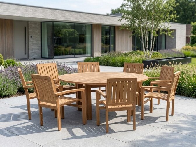Teak tuinset Toscane 175cm met 8 stapelbare stoelen