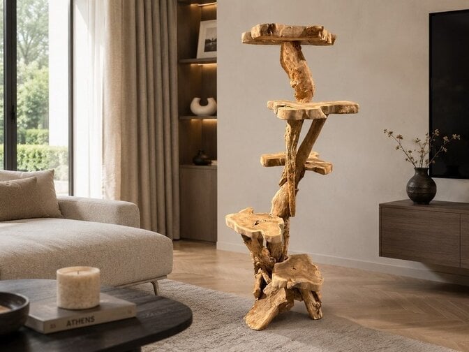 Kattenkrabpaal of Etagere van teakhout 150cm