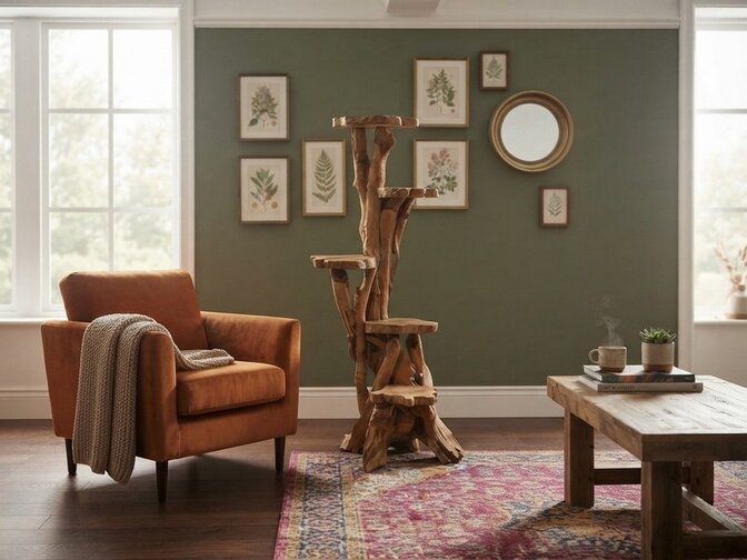 Kattenkrabpaal of Etagere van teakhout 180cm