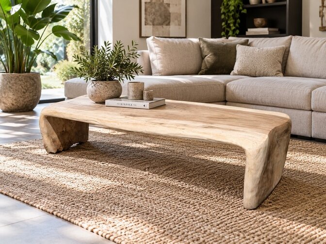 Boomstam salontafel uit 1 stuk 55/65x160cm