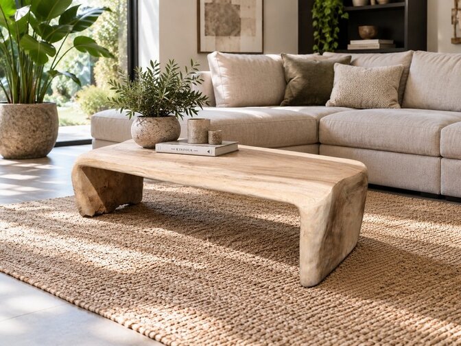 Boomstam salontafel uit 1 stuk 55/65x140cm