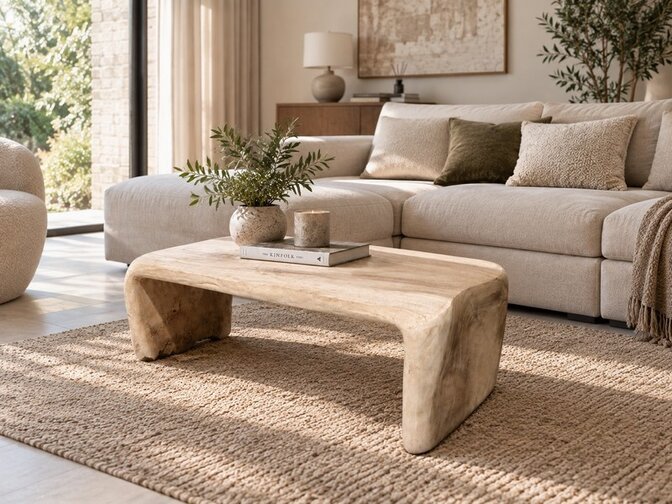 Boomstam salontafel uit 1 stuk 55/65x120cm