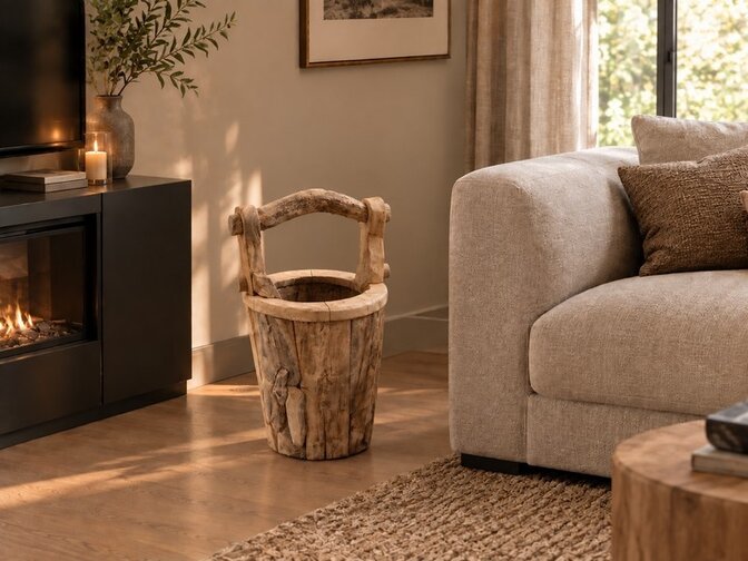 Houten mand met handvat - 55cm