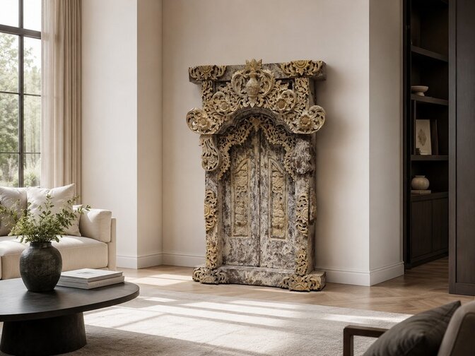 Oude Indonesische deur met kozijn - 100x150x30cm