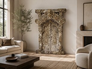 Oude Indonesische deur met kozijn - 100x150x30cm