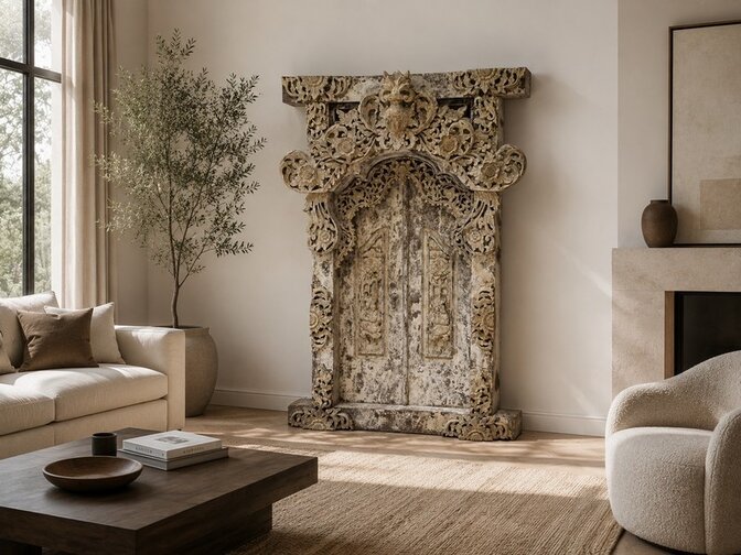 Oude Indonesische deur met kozijn - 100x150x30cm
