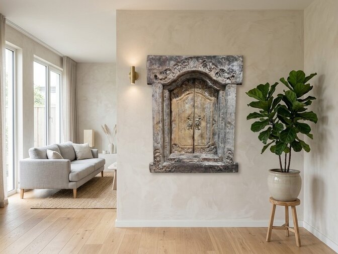 Indonesisch  raamkozijn met luik - 70x90cm