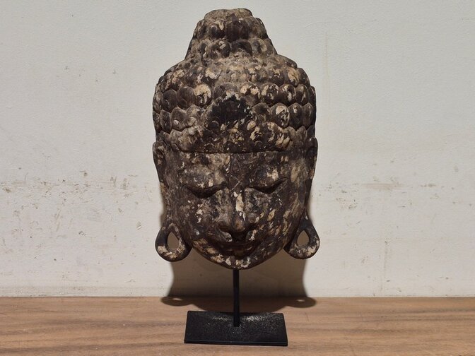 Houten Boeddha masker op voet - 40cm