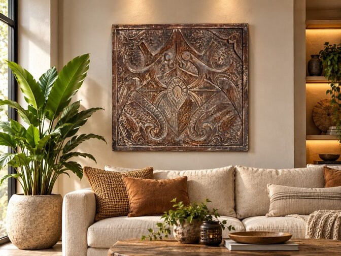 Wandpaneel met houtsnijwerk 100x100cm EA2612-06