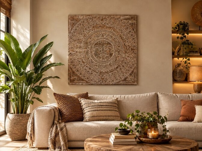 Muurdecoratie met houtsnijwerk 120x120cm - EA2600-10