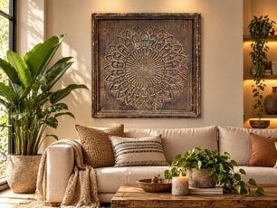 Muurdecoratie met houtsnijwerk 100x100cm - EA2612-05.2
