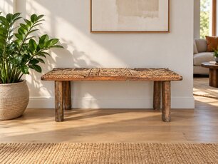 Bankje met houtsnijwerk - Paard - 100x30x40cm