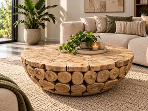 Ronde salontafel van teakhout – Boomstammen – Ø 90 x 35cm