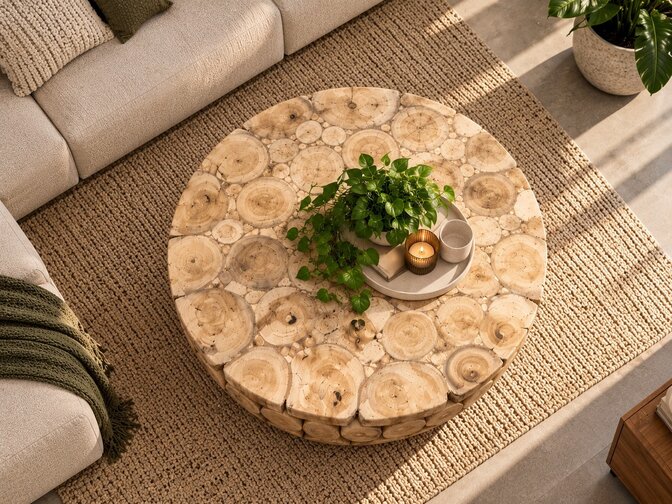 Ronde salontafel van teakhout – Boomstammen – Ø 90 x 35cm