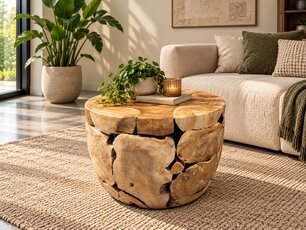 Salontafel rond 60cm - Wortelhout teak