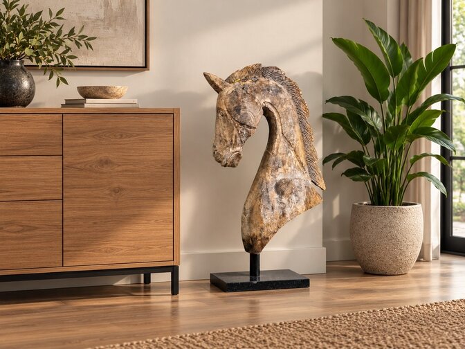 Paardenhoofd hout  op standaard - 90x60cm