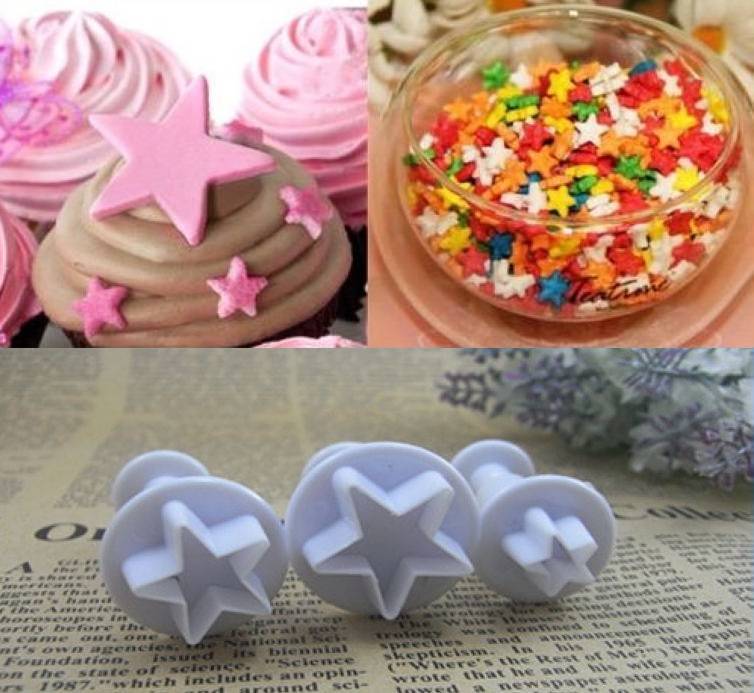 Uitsteekvormen, Ster, set 3 stuks, 1 cm, 1,5 cm, 2 cm