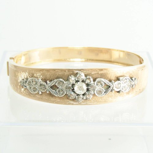 Occasion 14 krt. geel gouden slavenarmband met Diamant Occasion 14 krt. geel gouden slavenarmband met Diamant