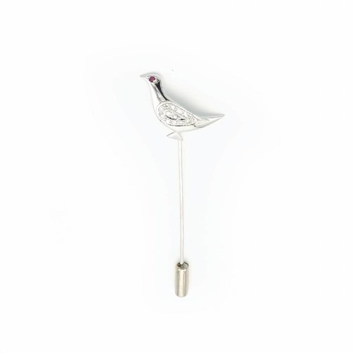 18 krt wit gouden speld met diamant en robijn 18 krt wit gouden speld met diamant en robijn