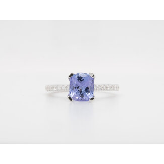 18 karaat wit goud ring Tanzaniet/ briljant 3.2 gram