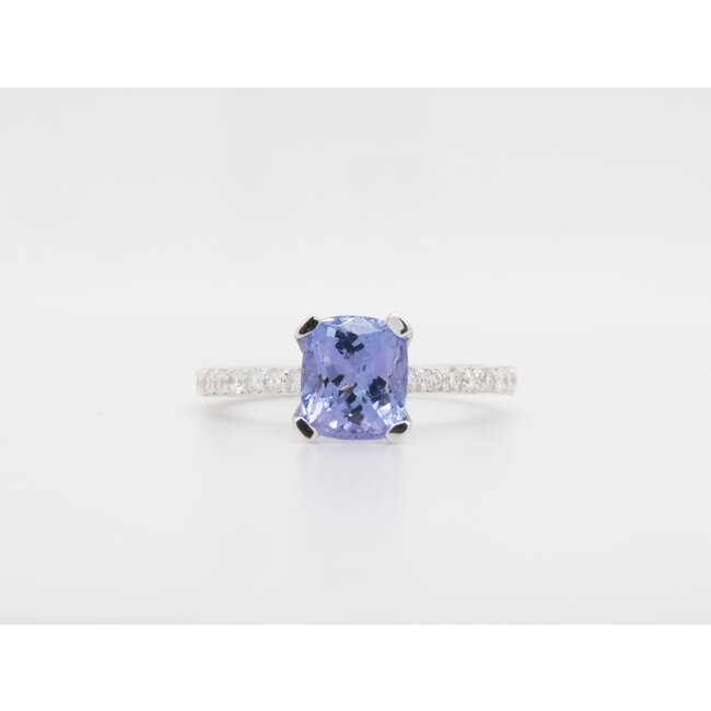 18 karaat wit goud ring Tanzaniet/ briljant 3.2 gram