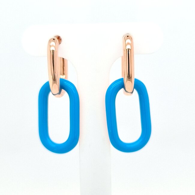 Nieuw zilver rosé verguld oorhanger blauw4 kant