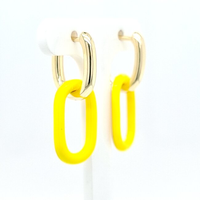 Nieuw  oorhanger  geel 4 kant