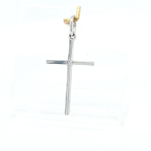 Occasion 14 karaat wit gouden hanger (kruis) 0.01 krt briljant 1.07 gram Occasion 14 karaat wit gouden hanger (kruis) 0.01 krt briljant 1.07 gram