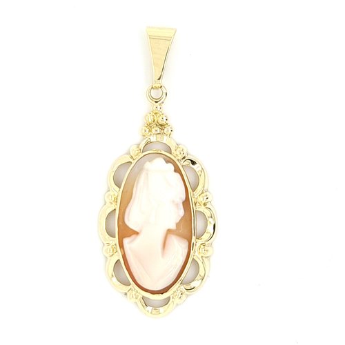 Occasion 14 karaat geel gouden camee hanger 2 gram Occasion 14 karaat geel gouden camee hanger 2 gram