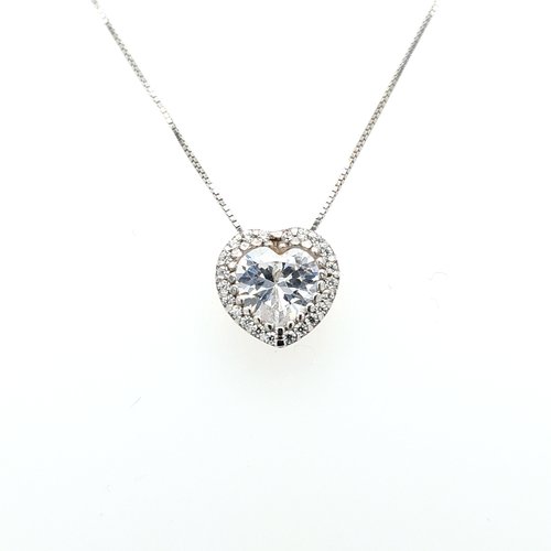 18 krt. white gold necklace with zirconia heart pendant