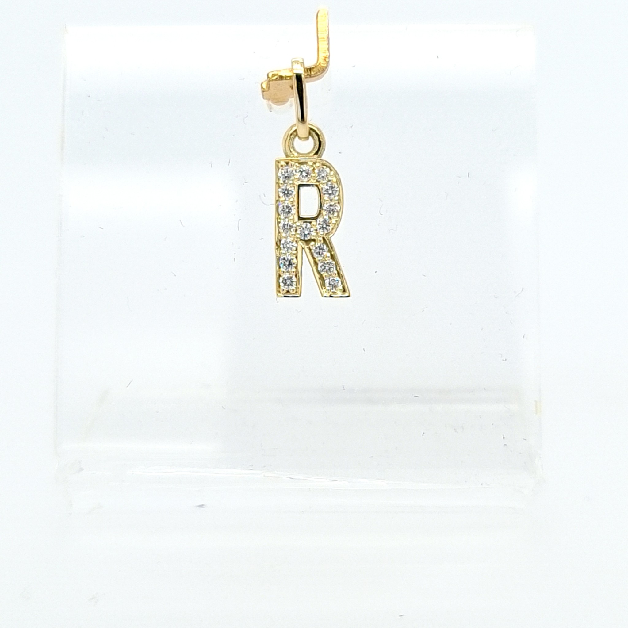 New 14 karaat geel gouden R letter hanger met 0.16 krt briljanten 1.3 cm totaal lengte, gewicht gram - Inkoop & verkoop goud, zilver, juwelen, horloges 1946