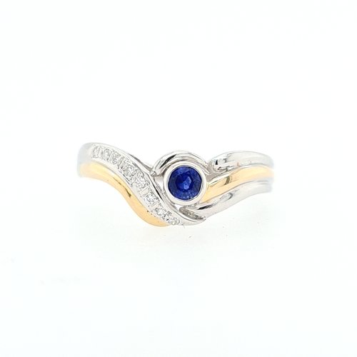 14 Karaat wit gouden ring saffier/ briljanten 14 Karaat wit gouden ring saffier/ briljanten