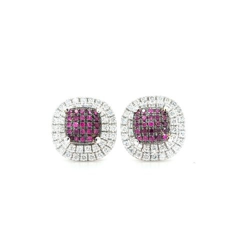 18 krt. witgouden oorknoppen met robijnen & diamanten 18 krt. witgouden oorknoppen met robijnen & diamanten