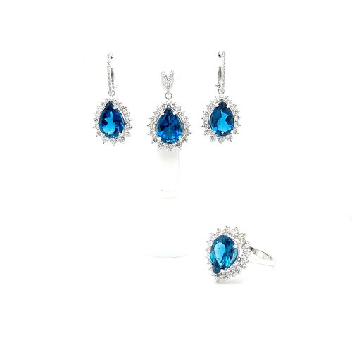 18 krt. white gold set ring/ pendant/ earring with topaz and brilliant-cut diamonds