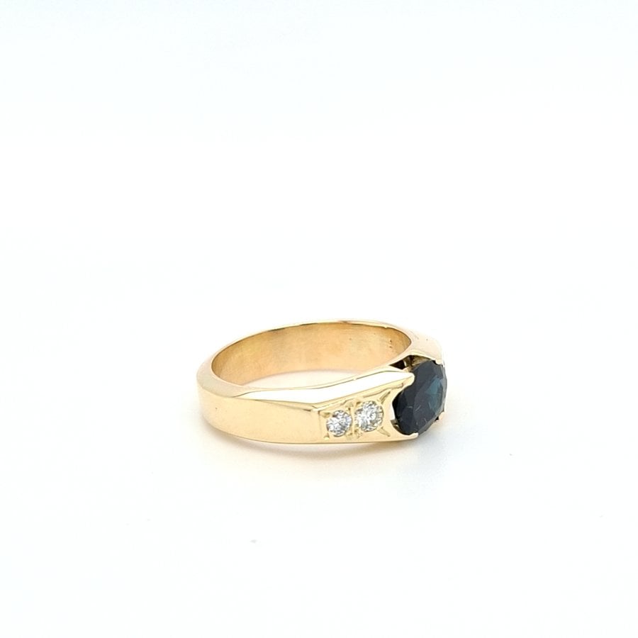 Occasion 14 karaat geel gouden ring brilajnt/ natuurlijke blauwe saffier