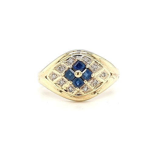 Occasion 14 krt. yellow gold ring with sapphires and brilliant cut diamonds Occasion 14 krt. yellow gold ring with sapphires and brilliant cut diamonds