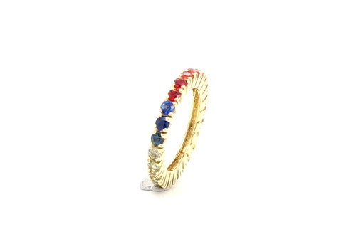  18 krt. yellow gold ring with colored sapphires 